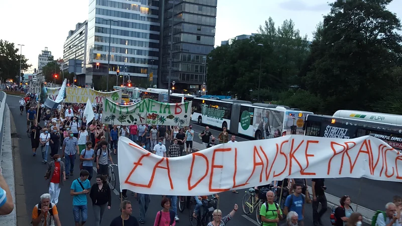 Fotografija: Množica protestnikov je zajezila Dunajsko cesto. FOTO: Borut Tavčar/Delo