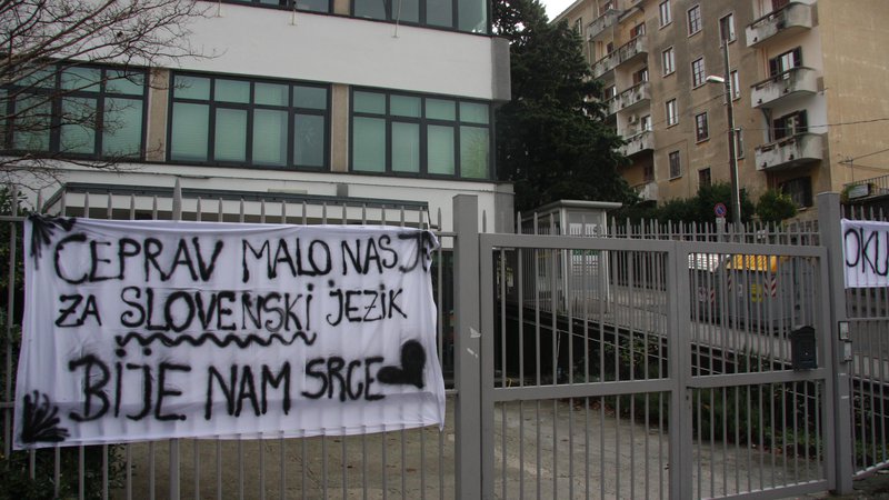 Fotografija: Protest slovenskih dijakov v tržaškem liceju Franceta Prešerna leta 2010. Foto Boris Šuligoj