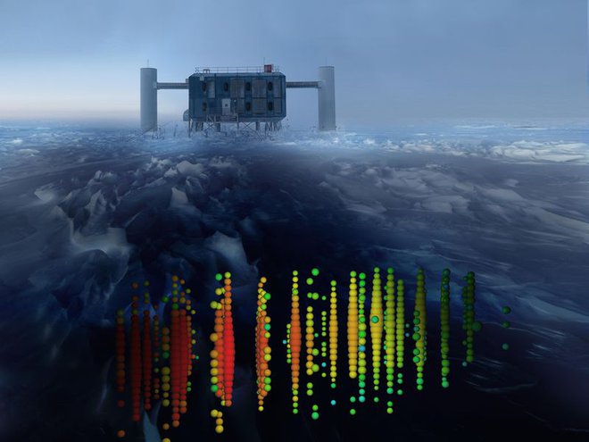 Observatorij IceCube se nahaja ob Scott-Amundsenovi raziskovalni postaji. VIR: IceCube
