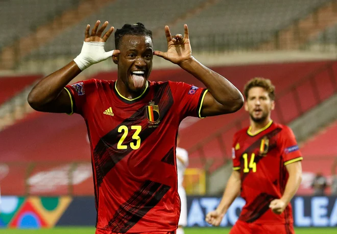 Michy Batshuayi je dvakrat zadel za Belgijo. FOTO:  Francois Lenoir/Reuters