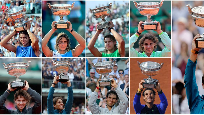 Fotografija: Od leta 2005 se je v svetu marsikaj spremenilo, na Roland Garrosu so nekatere stvari vseskozi ostale enake – enajstkrat je bil v tem času zmagovalec Rafael Nadal. Foto Afp