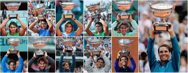 Od leta 2005 se je v svetu marsikaj spremenilo, na Roland Garrosu so nekatere stvari vseskozi ostale enake – enajstkrat je bil v tem času zmagovalec Rafael Nadal. Foto Afp