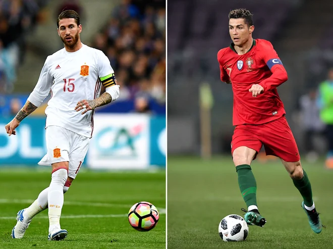 Bo Sergio Ramos (levo) v dvoboju kapetanov tako neizprosen tudi proti soigralcu iz Reala Cristianu Ronaldu, kot je proti tekmecem v klubskih tekmah? FOTO: AFP