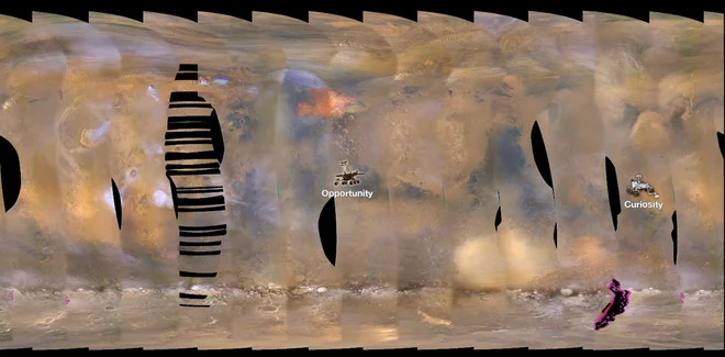 Opportunity se je znašel v samem središču piščenega viharja. FOTO: Nasa/JPL-Caltech/MSSS