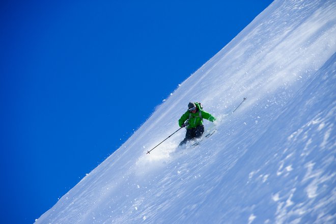 Donny Roth skiing a steep face in a remote corner of the Cordillera, Chile