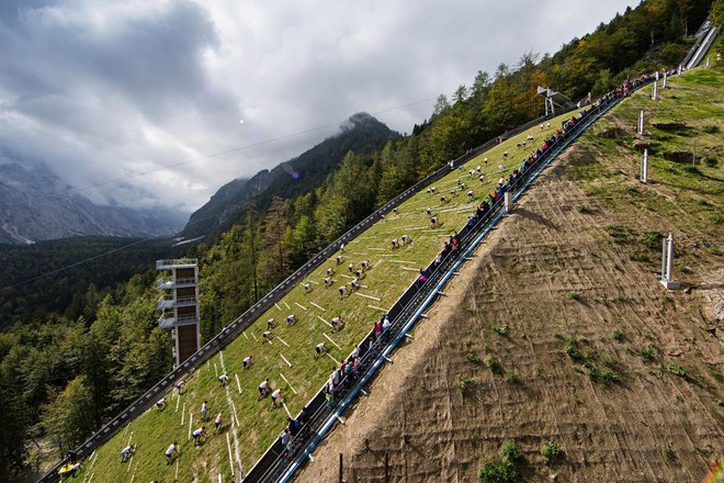 Competitors compete during the Red Bull 400 in Planica, Slovenia on September 19, 2015