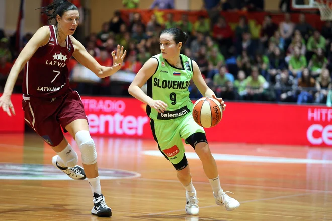 of Slovenia in action during qualification basketball match for Eurobasket Women 2017 between Slovenia and Latvia in Celje, Slovenia on February 20, 2016