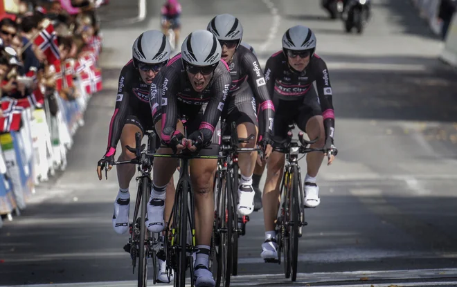 Bergen - Norway - wielrennen - cycling - cyclisme - radsport -  Team BTC City Ljubljana pictured during the Team Time Trial 2017 World Road Championship womens cyclingrace on September 17, 2017 in Bergen, Norway  - photo Davy Rietbergen/Cor Vos Š 2017