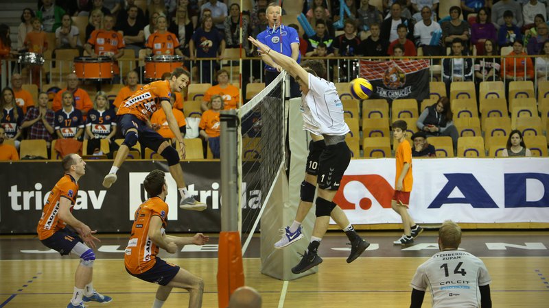 Fotografija: V finalu se bosta četrtič zapovrstjo udarila ACH Volley in Calcit Volley. Foto Jure Eržen/Delo