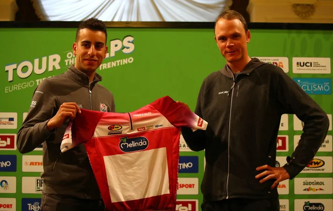 Fabio Aru in Chris Froome na predstavitvi dirke po Alpah.