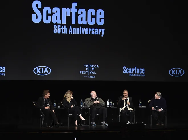 Igralec Steven Bauer, igralka Michelle Pfeiffer, režiser Brian De Palma in igralec Al Pacino. FOTO: Evan Agostini/Ap