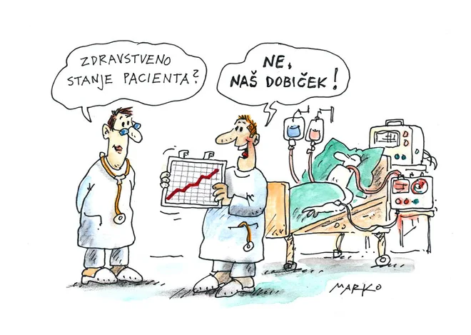 Uspešno okrevanje. Karikatura: Marko Kočevar