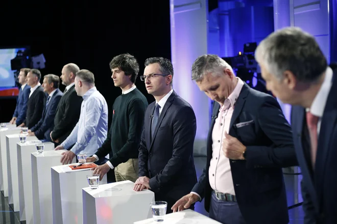 Prvo predvolino soočenje strank na RTV Slovenija. FOTO: Blaž Samec/Delo