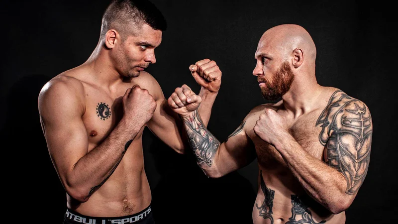 Fotografija: Prihodnjo soboto bodo gledalci v ljubljanski dvorani Tivoli videli obračune v mešanih borilnih športih. Več v Nedelu. Marko Vardjan (na fotografiji levo) in Bojan Kosednar (desno) napovedujeta spektakularen obračun.