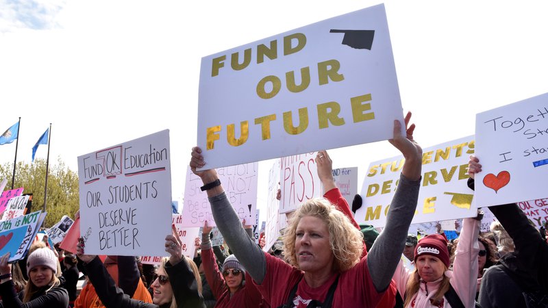 Fotografija: V Oklahomi so učitelji sami organizirali protest, sindikat je imel le podporno vlogo. FOTO: Nick Oxford/Reuters