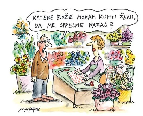 Katere rože so za ženo? KARIKATURA: Marko Kočevar/Delo