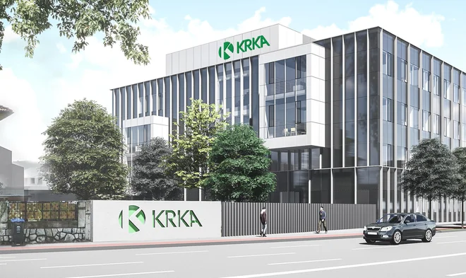 Novomeška Krka v Ljubljani gradi nove poslovne prostore ob Samovi po načrtih podjetja Protim Ržišnik Perc iz Šenčurja, Ko tjer videti na vizualizaciji bodoče stavbe. Foto Protim Ržišnik Perc, 30.10. 2017/ izvorno ime datoteke: PS_Krka_LJ_1.jpg