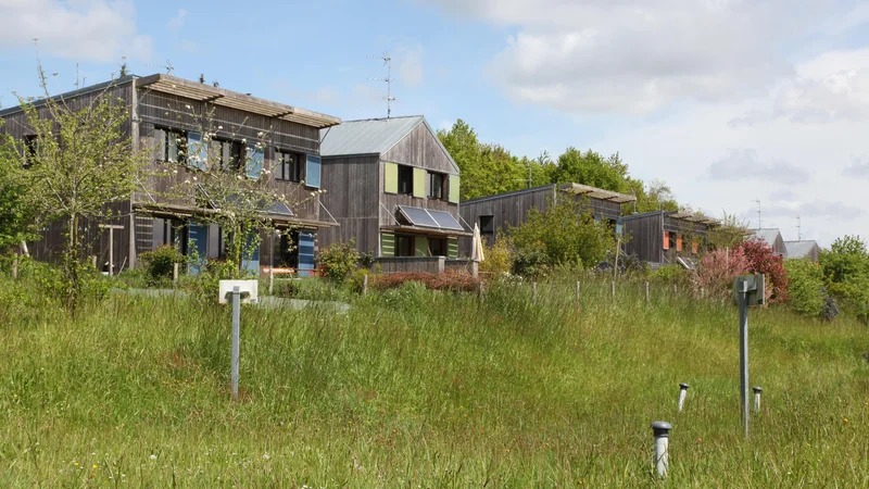 Trajnostne socialne lesene hiše so opremljene s solarnimi paneli. FOTO: Mathilde Golla