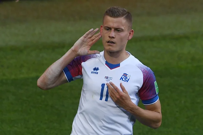 Alfred Finnbogason je dosegel zgodovinski prvi islandski gol na SP. Foto Francisco Leong/Afp