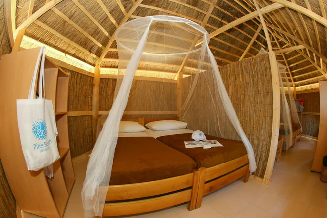 Notranjost iz trsja zgrajenega bungalova. FOTO: Pine Beach