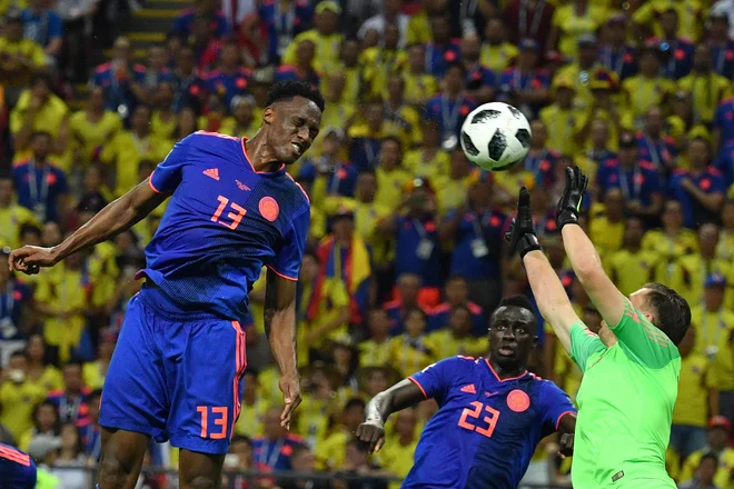 Yerry Mina je odlično unovčil svojih 195 cm. Foto Saeed Khan/AFP