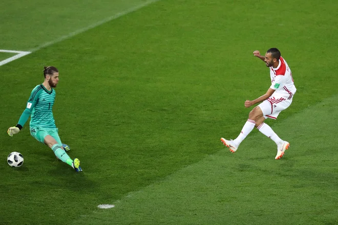 Khalid Boutaib je izkoristil napako španske obrambe. Foto Mariana Bazo/Reuters