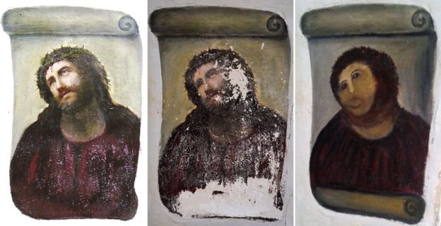 Leta 2012 so iznakazili tudi fresko Jezusa Kristusa <em>Ecce Homo</em> v mestecu Borja. FOTO: AFP