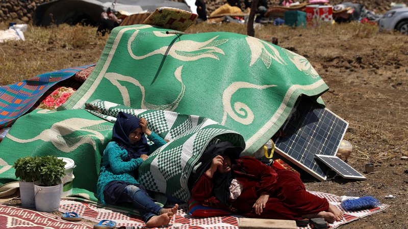 Fotografija: Sirski begunci na Golanski planoti. FOTO: Reuters
