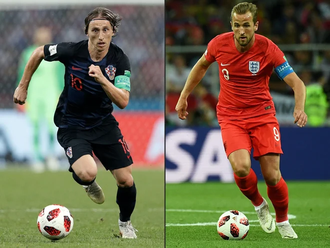 Luka Modrić in Harry Kane. Foto Franck Fife Afp