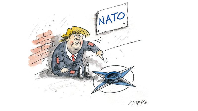 Fotografija: Trump in Nato KARIKATURA: Marko Kočevar
