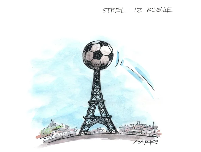 Strel iz Rusije. Karikatura: Marko Kočevar