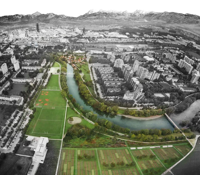 Območje nastajajočega družinskega parka Muste, kjer je treba urediti tudi brežine Ljubljanice. FOTO: Medprostor