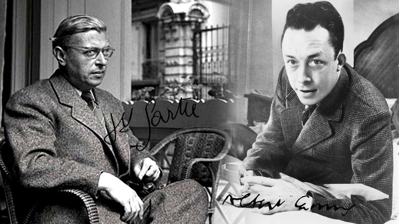 Fotografija: Filozofa in pisatelja Jean-Paul Sartre (levo) in Albert Camus sta bila velika ljubitelja nogometa, Camus je igral v mladinski reprezentanci Francije. FOTO: Wikipedia