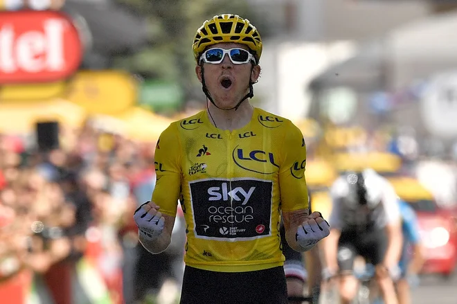 Geraint Thomas si je konkurenco pokoril drugič zapored. FOTO: Marco Bertorello/AFP