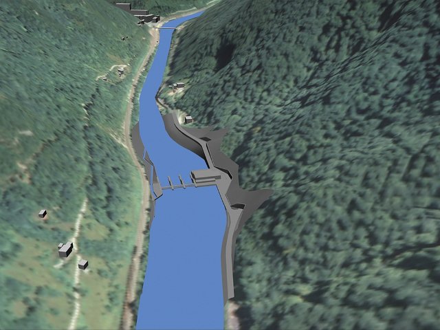 Na srednji Savi je načrtovanih deset hidroelektrarn, računalniška simulacija prikazuje HE Trbovlje.<br />
Foto Arhiv HSE