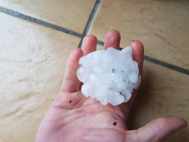 Ob nevihtah in nalivih je ponekod padala tudi kot oreh velika toča. FOTO: Dolenjskanews