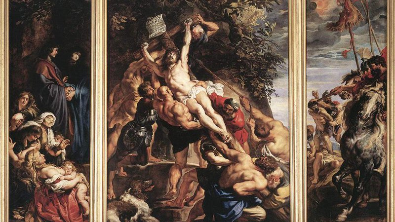 Fotografija: Med cenzuriranimi mojstrovinami Petra Paula Rubensa je tudi Triptih s postavljanjem križa iz leta 1611, ki že stoletja visi v katedrali v Antwerpnu. FOTO: Wikipedia