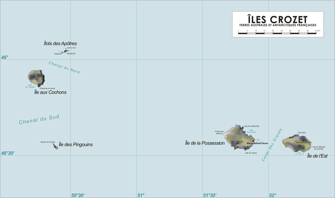 Zemljevid otočja Crozet FOTO: Wikicommons