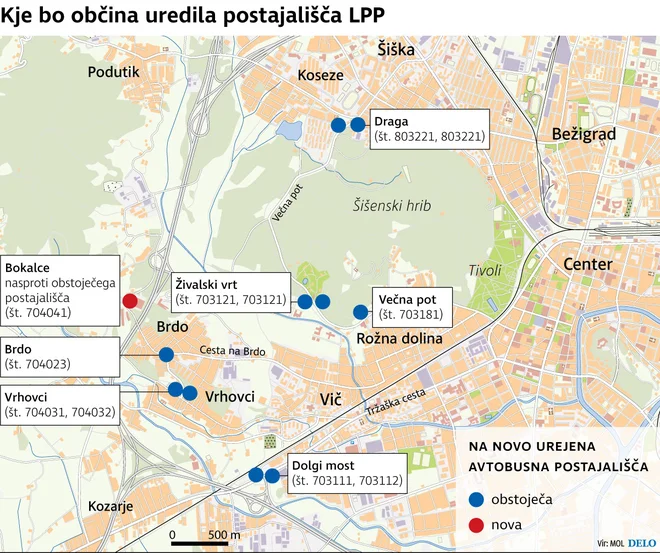Občina bo prihodnje leto uredila enajst postajališč LPP. Infografika: Delo