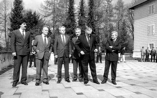 Srečanje predsednikov jugoslovanskih republik na Brdu pri Kranju, 11.4.1991 FOTO: Tone Stojko