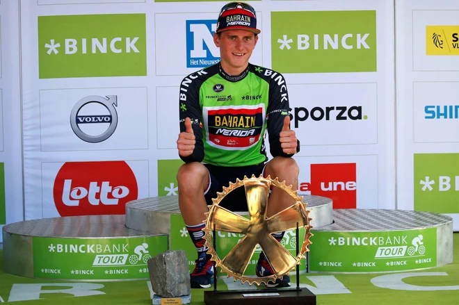 Matej Mohorič je dosegel največjo zmago v karieri, čeprav je v mlajših kategorijah dvakratr že postal svetovni prvak. FOTO: Bahrain Merida