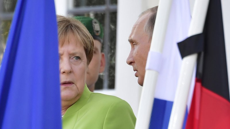 Fotografija: Angela Merkel in Vladimir Putin FOTO: John Macdougall/AFP