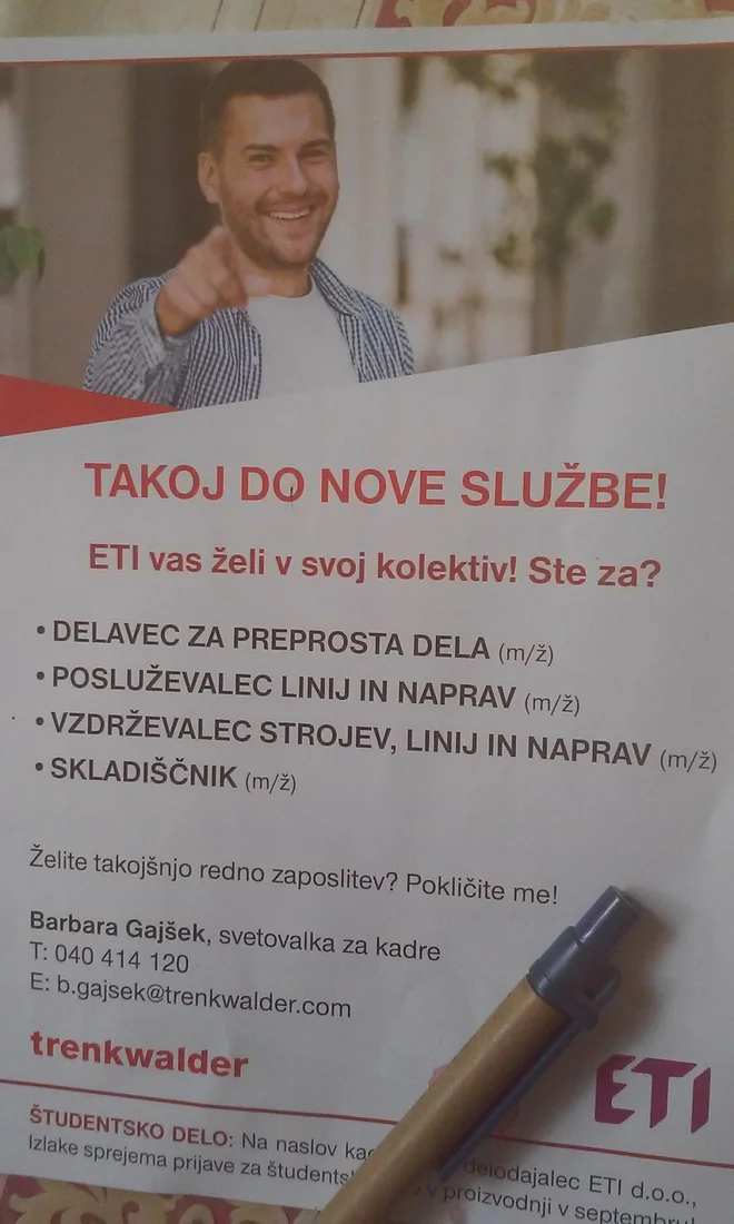 Trenkwalder je v imenu Etija razposlal 27.000 letakov z vabili k novi službi; odziv je dober. FOTO: Polona Malovrh