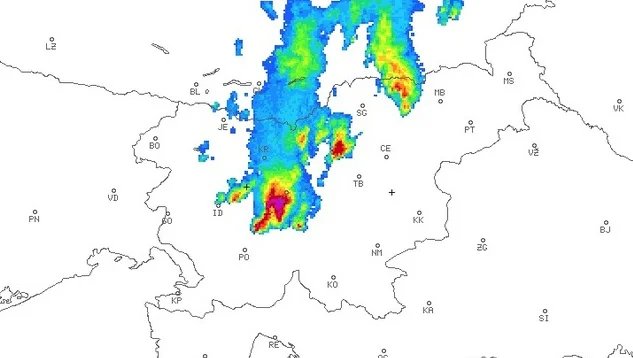 Fotografija: Radarska slika padavin. FOTO: Arso