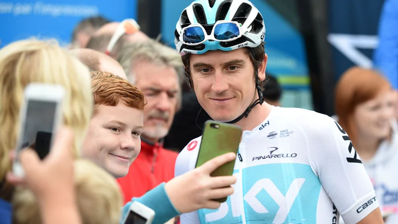 Fotografija: Na domačih tleh se je na dirke vrnil junak Toura Geraint Thomas. Foto AFP