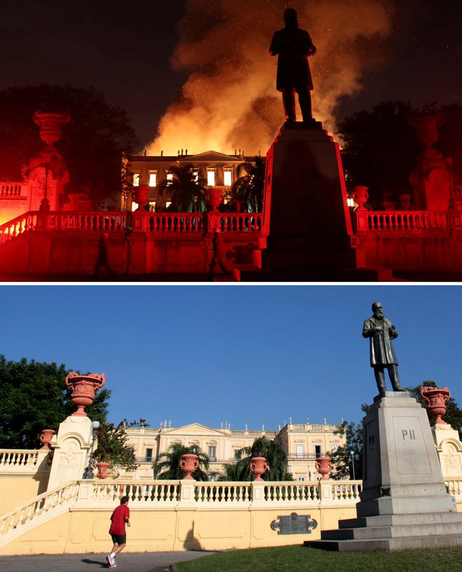 Narodni muzej v Riu de Janeiru - prej in potem. FOTO: Reuters