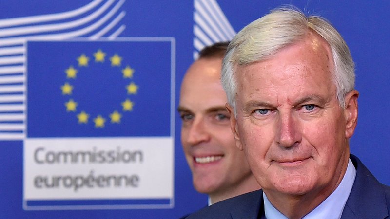 Fotografija: Srečanja glavnega pogajalca EU Michela Barniera in britanskega sekretarja za brexit Dominica Raaba vse pogostejša. FOTO: Eric Vidal/Reuters