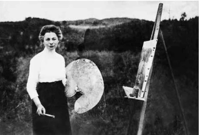 Ivana Kobilca pri slikanju okrog leta 1915. Fotografija arhiv Narodne galerije