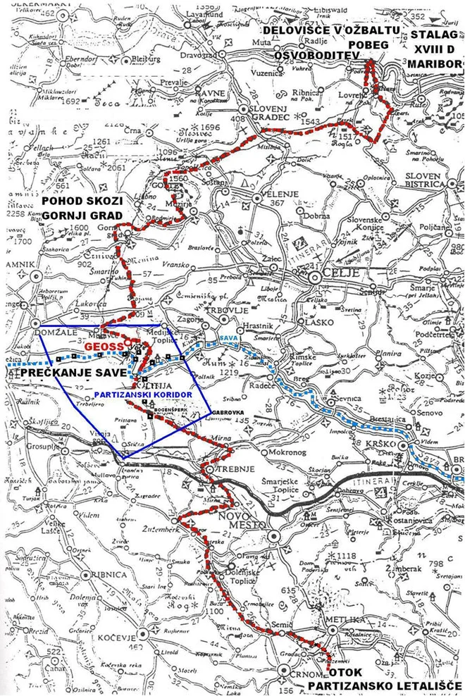 Pot, ki so jo iz Štajerske do Bele krajine jeseni leta 1944 prehodili zavezniški vojaki in njihovi osvoboditelji partizani. Arhiv/Društvo Vranov let