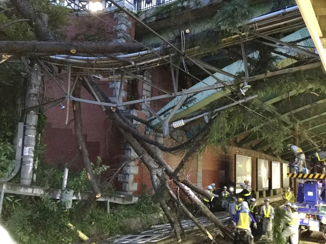 Tajfun je terjal dve smrtni žrtvi. FOTO: East Japan Railway/AFP